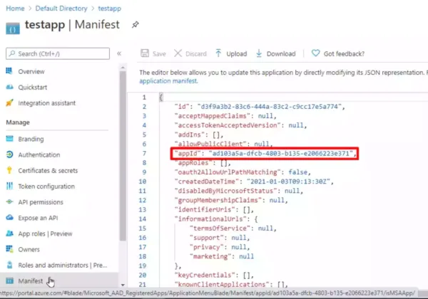 Application Manifest file in Azure AD