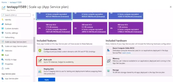 Azure App Service Plan Autoscaling Premium plans