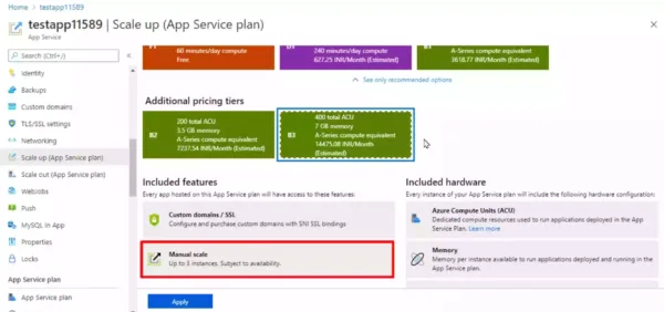 Azure App Service Plan B2,B3,B1