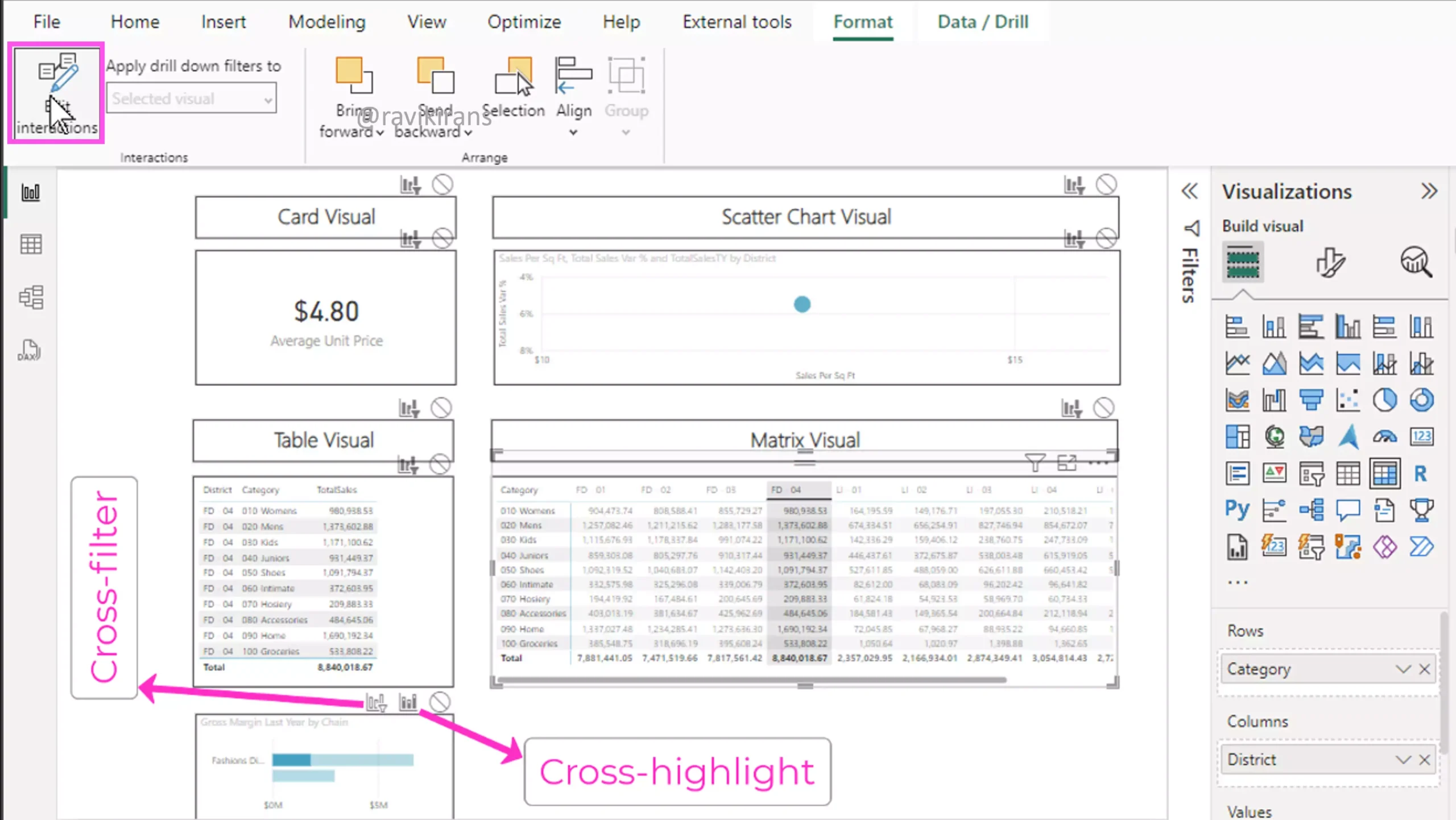 Power BI cross-filter and cross-highlight