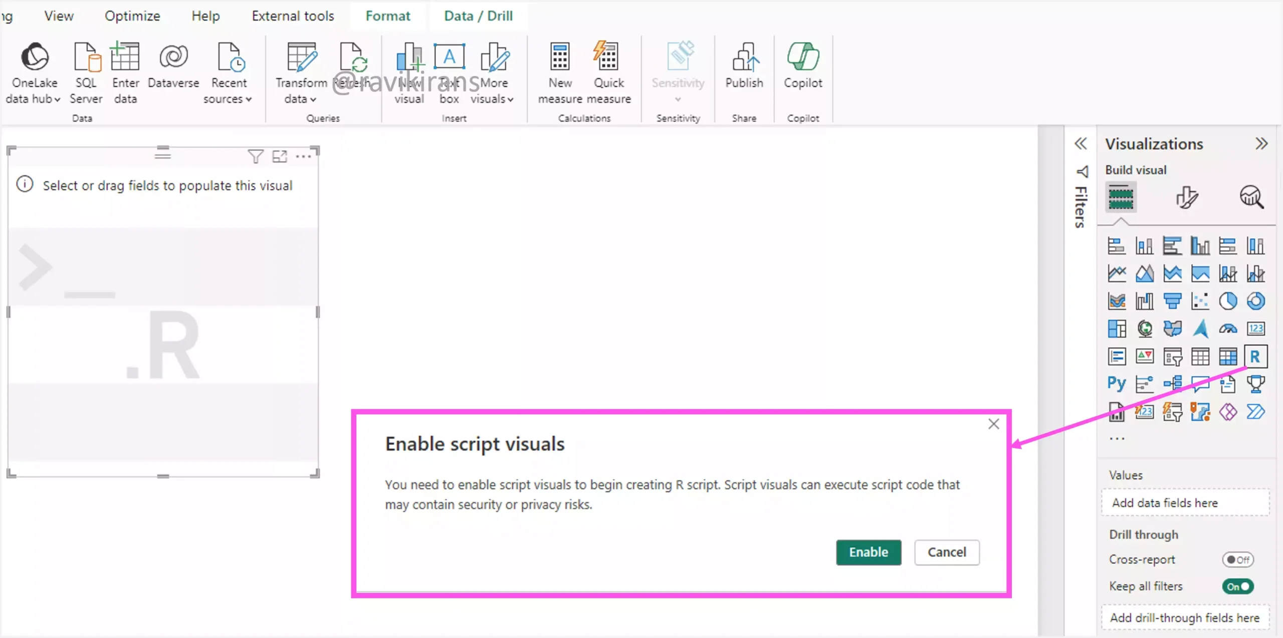 Power BI Enable R script visual