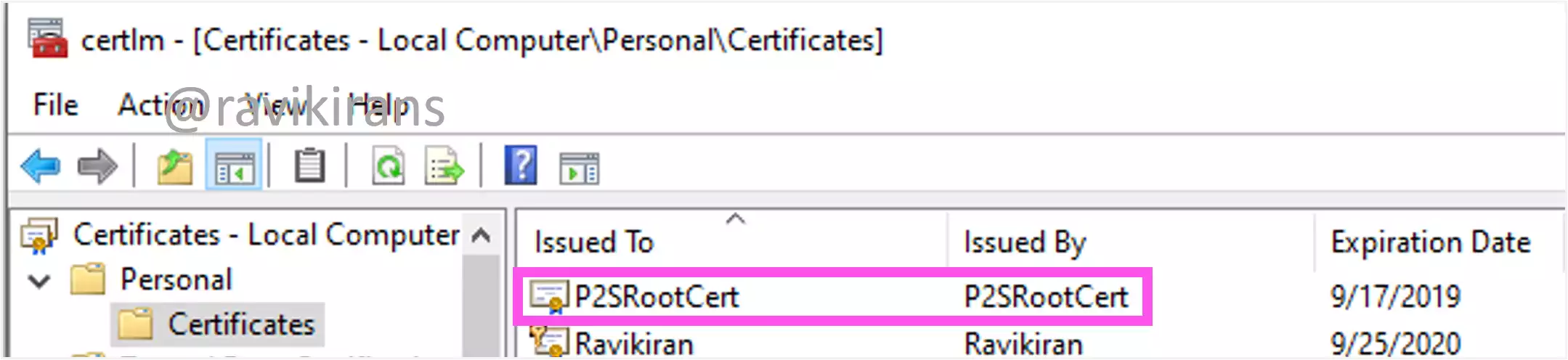 Point-to-site root certificate azure