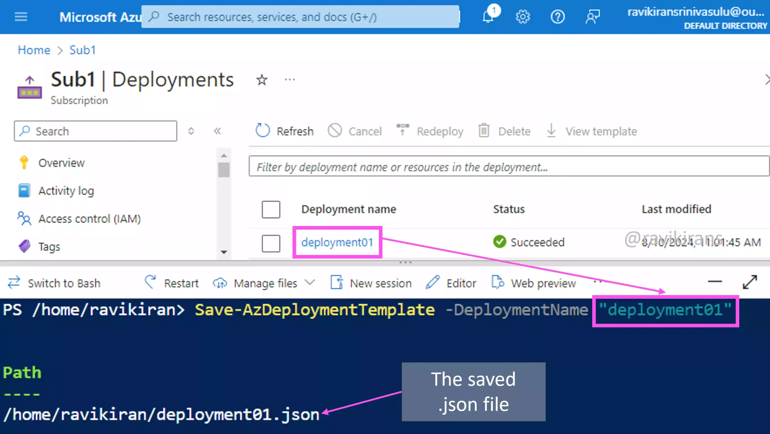 Save deployment file as JSON Azure