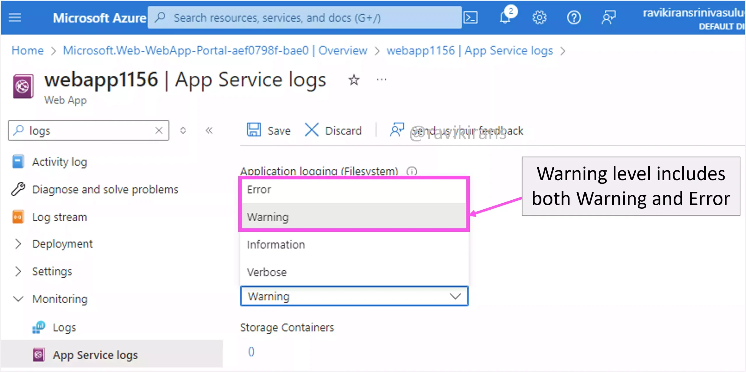 Severity level in logging Azure App Service logs