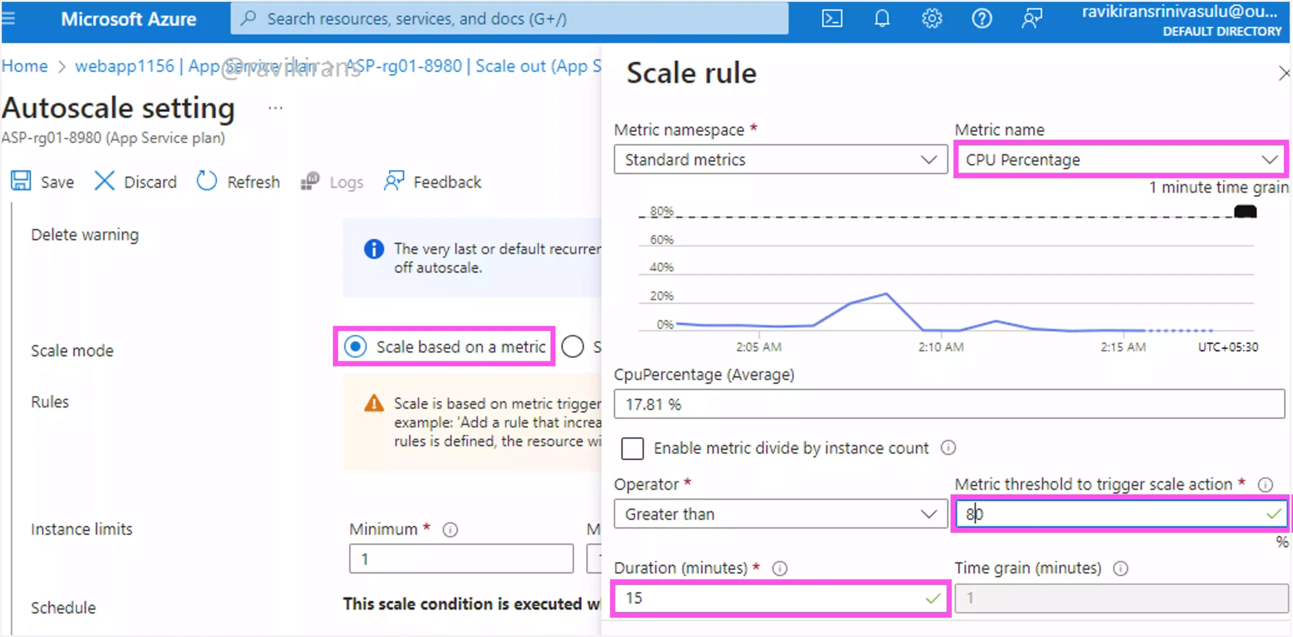 Autoscale based on a metric App Service Plan