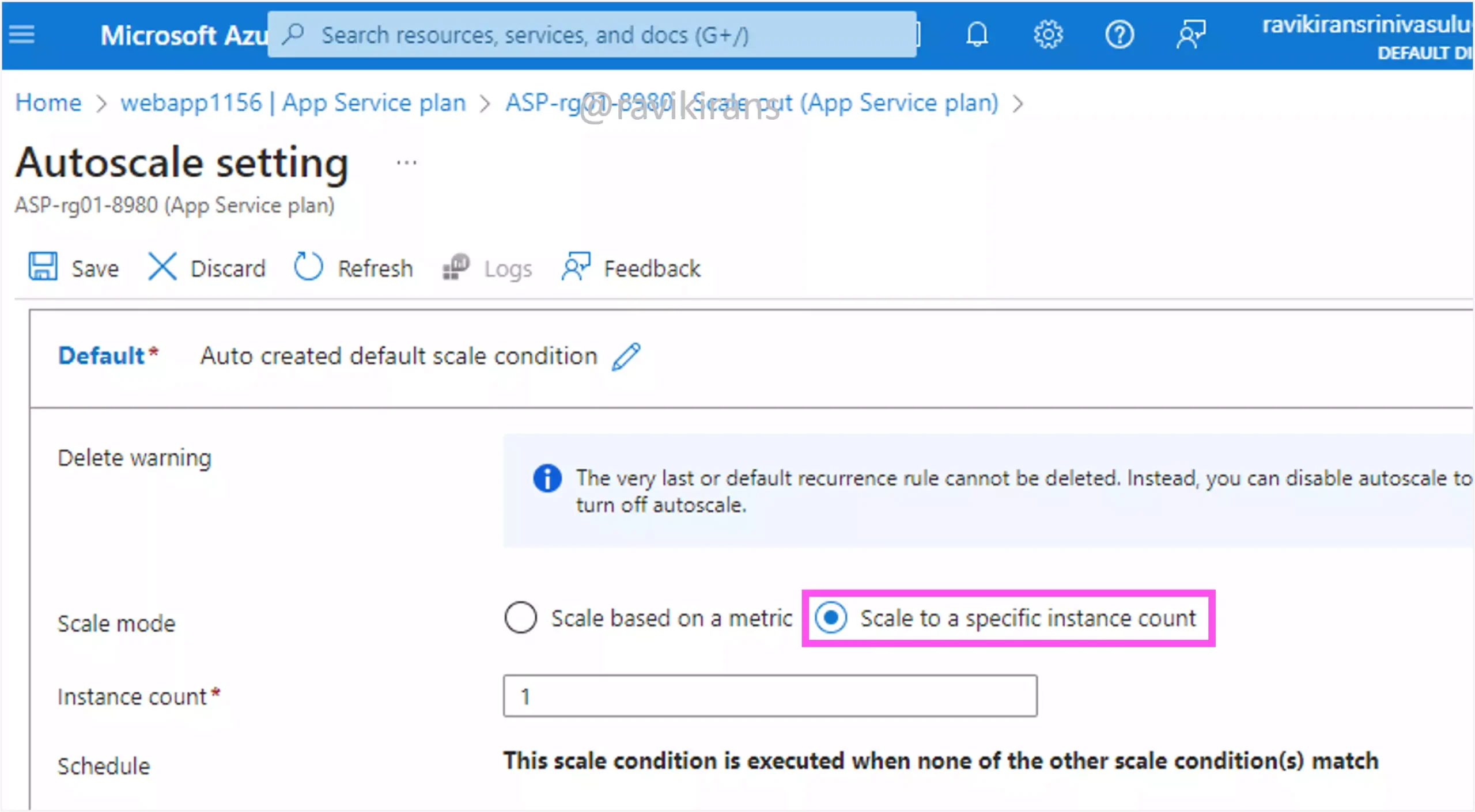 Autoscale scale to a specific instance count