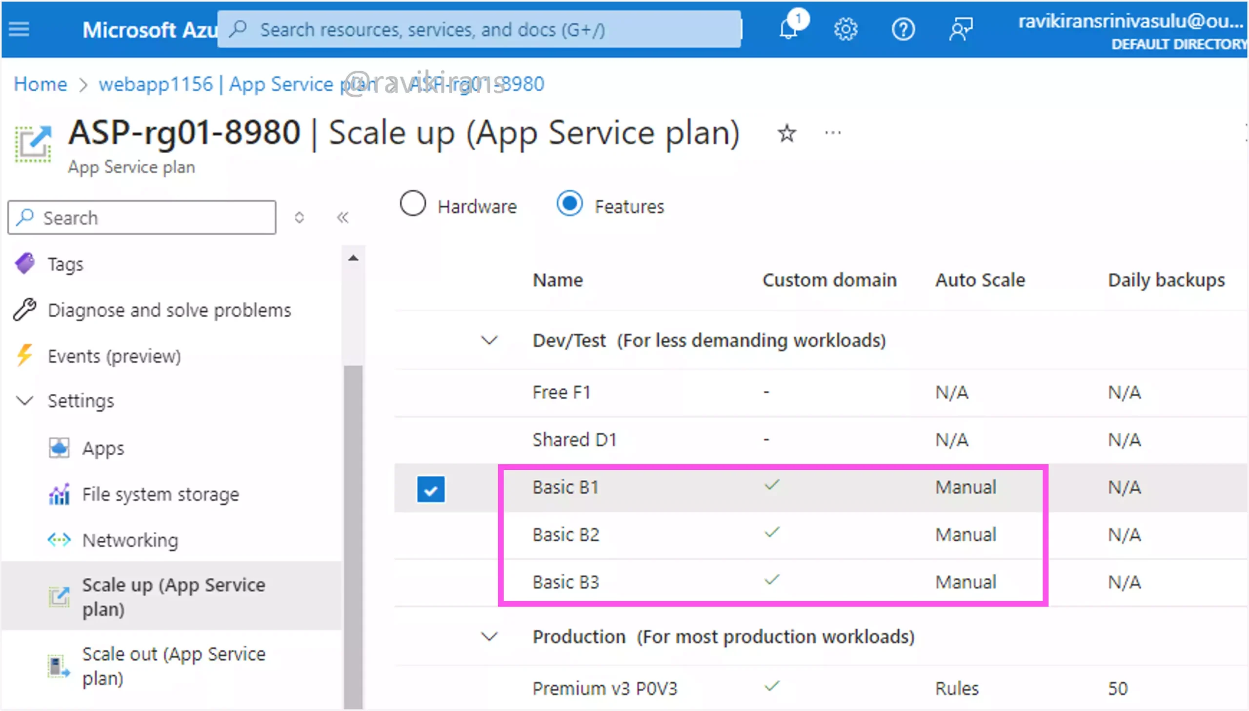 Scale up App Service Plan