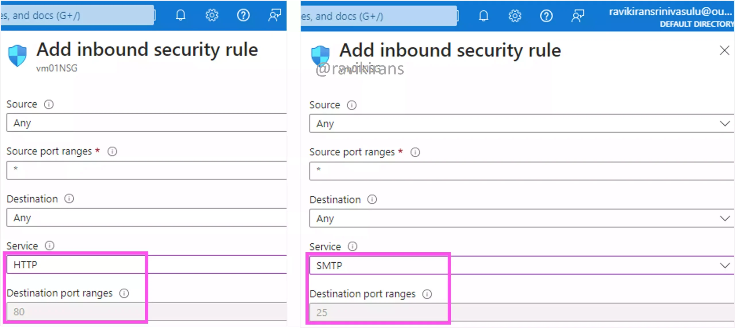 3. HTTP and SMTP ports in NSG