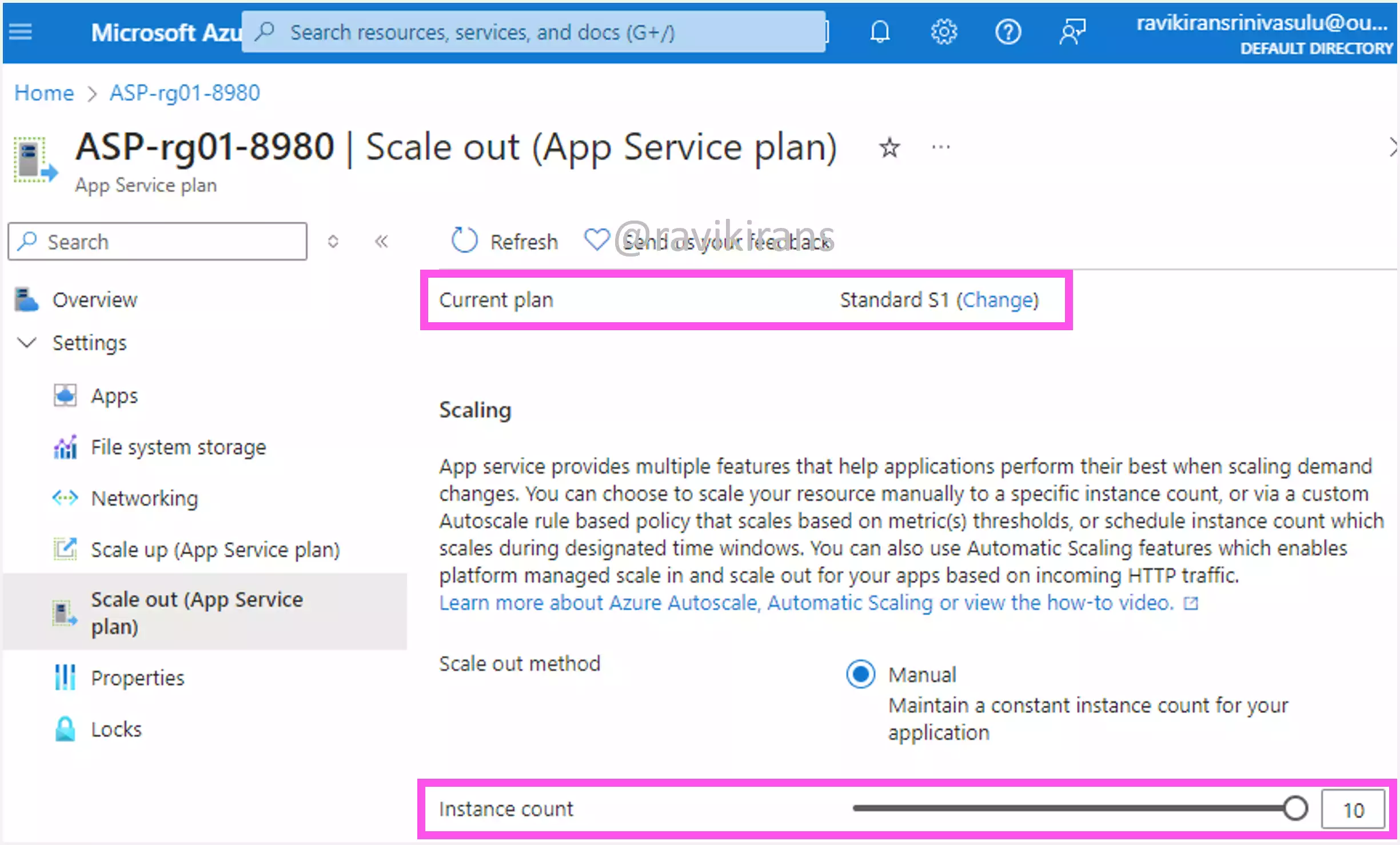 Instance count for Standard App Service plan