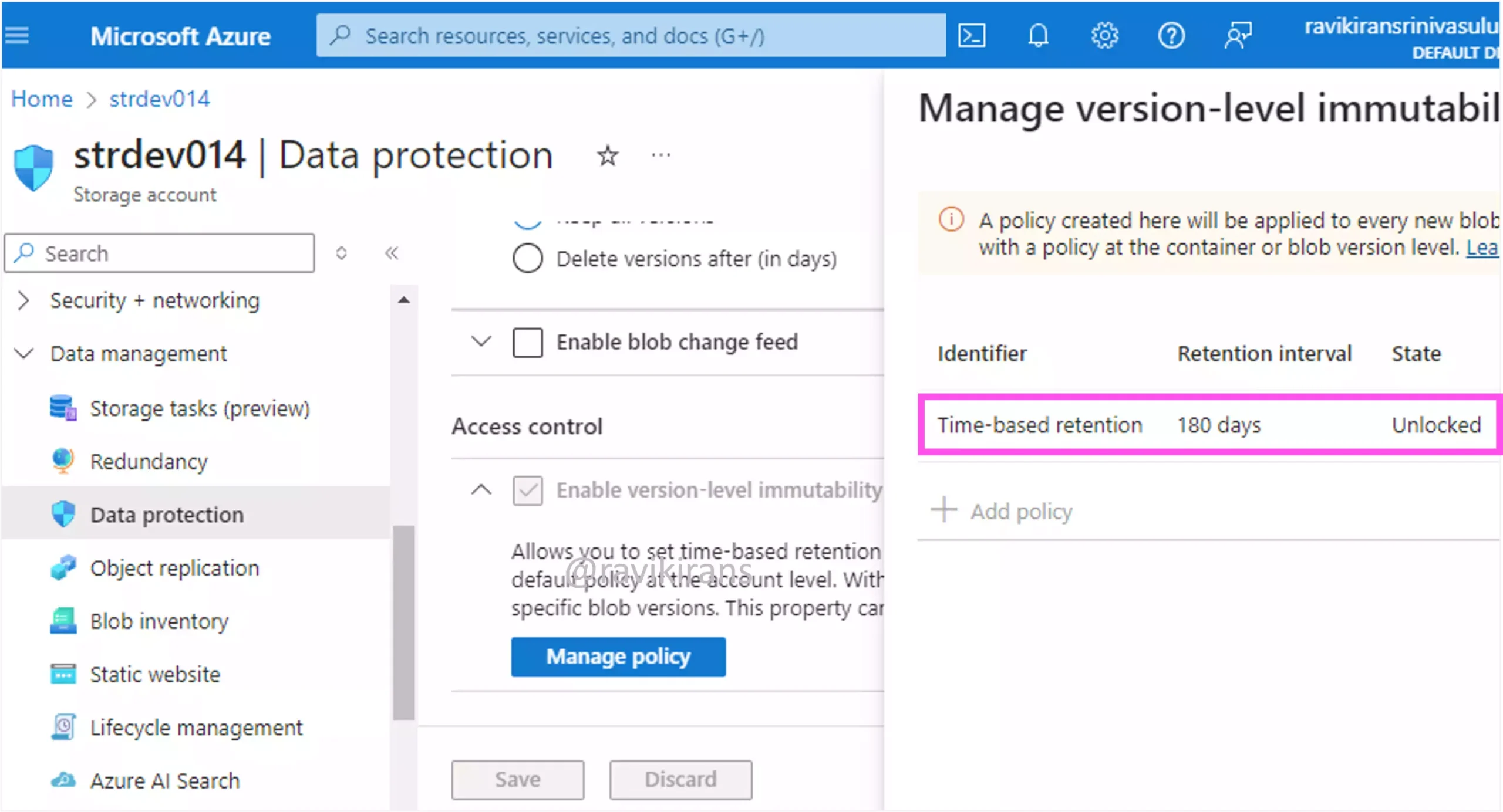 Configure immutable policy