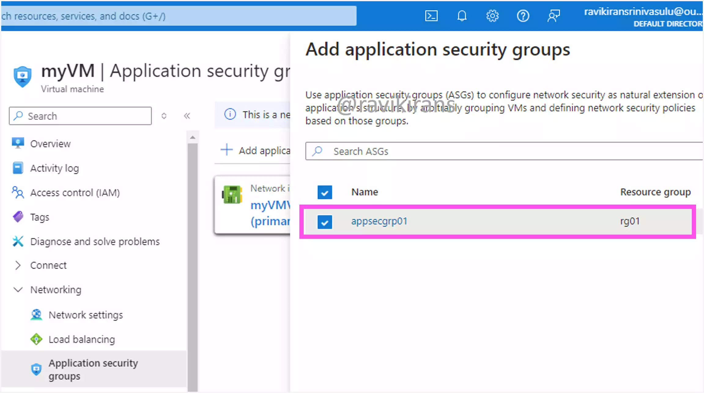 Add a VM's NIC to an application security group