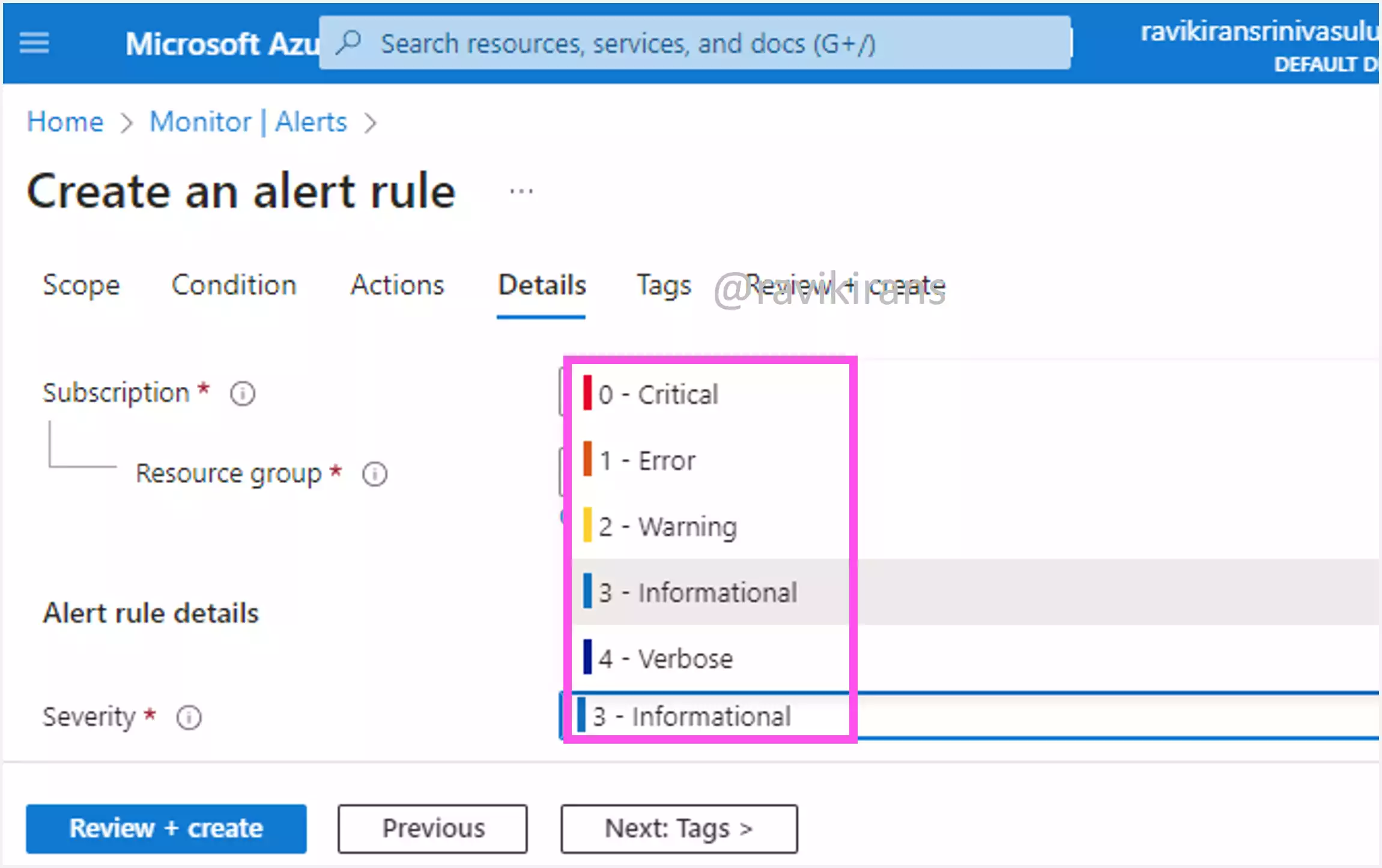 Alert rule severity of warning