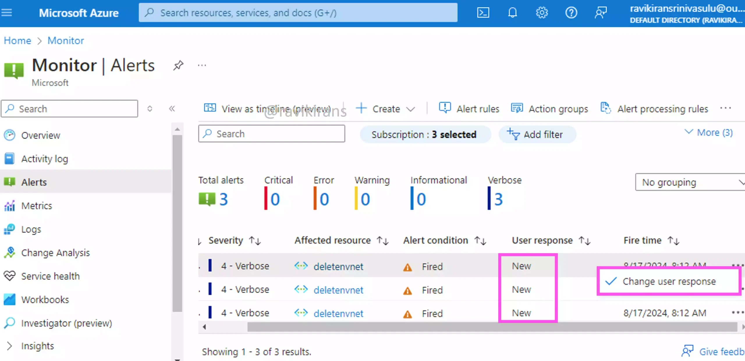 Change User response of Alerts