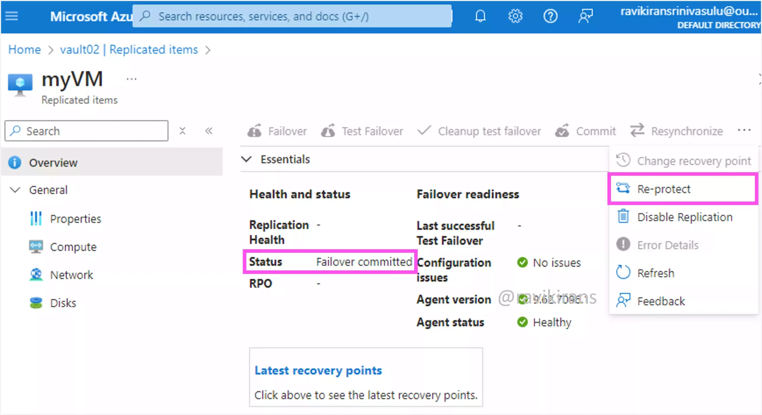 Azure VM's status before reprotection