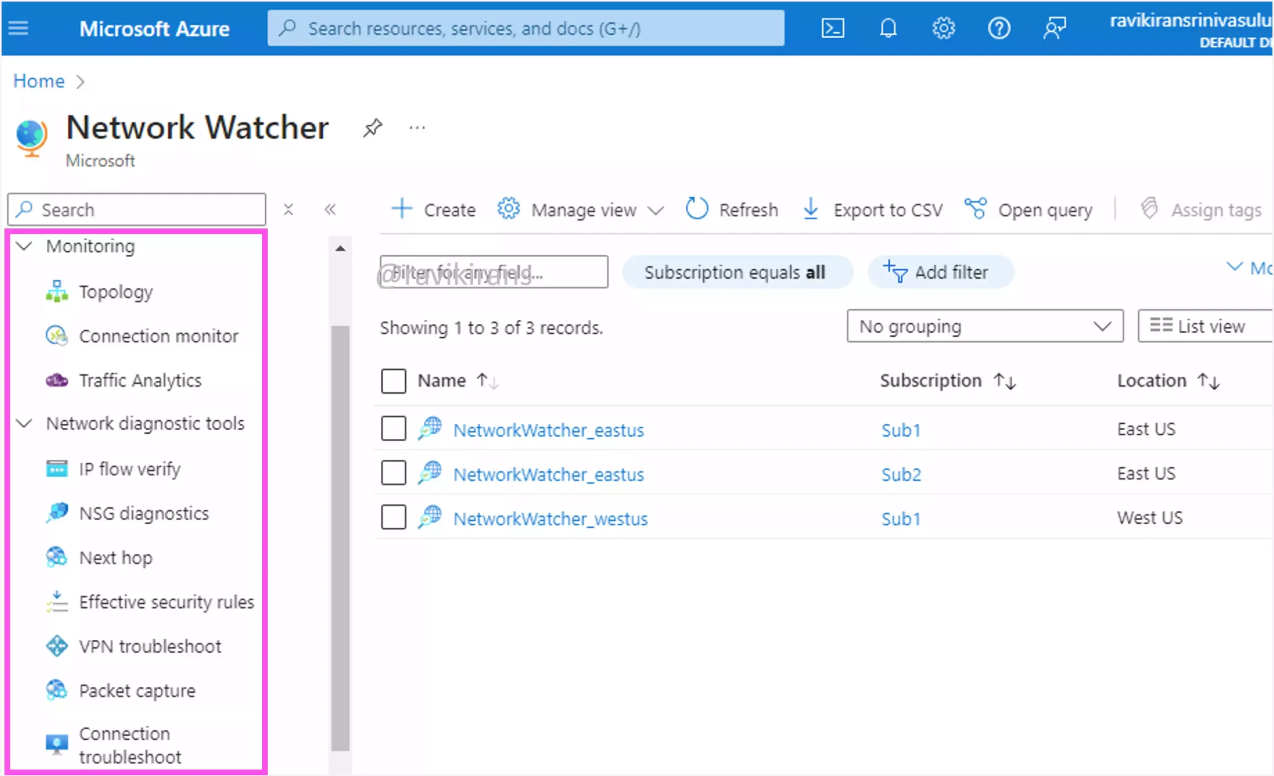 Azure Network Watcher tools