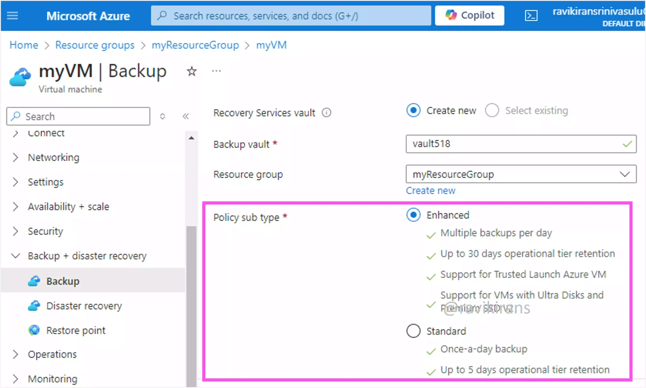 Azure Backup policy types for VM