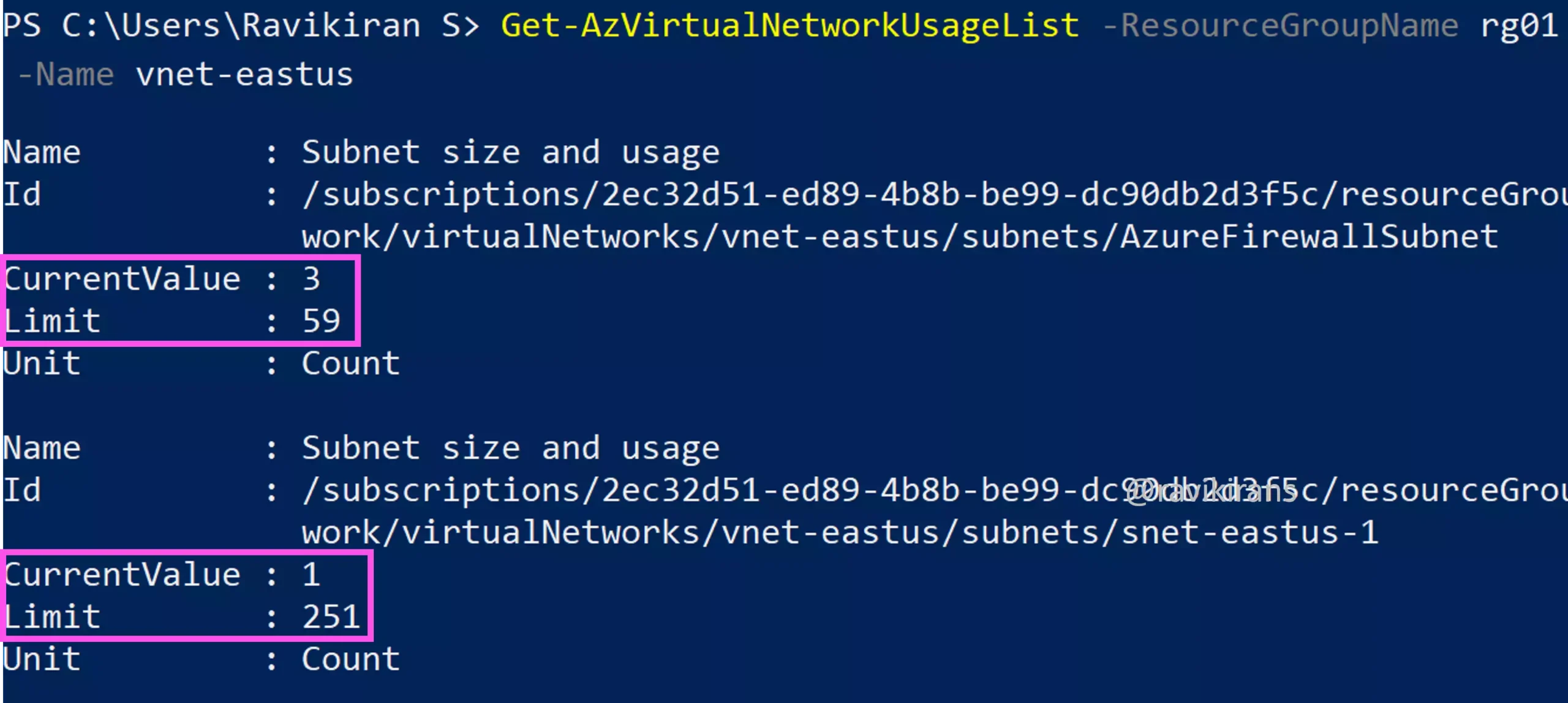 Get-AzVirtualNetworkUsageList PowerShell command