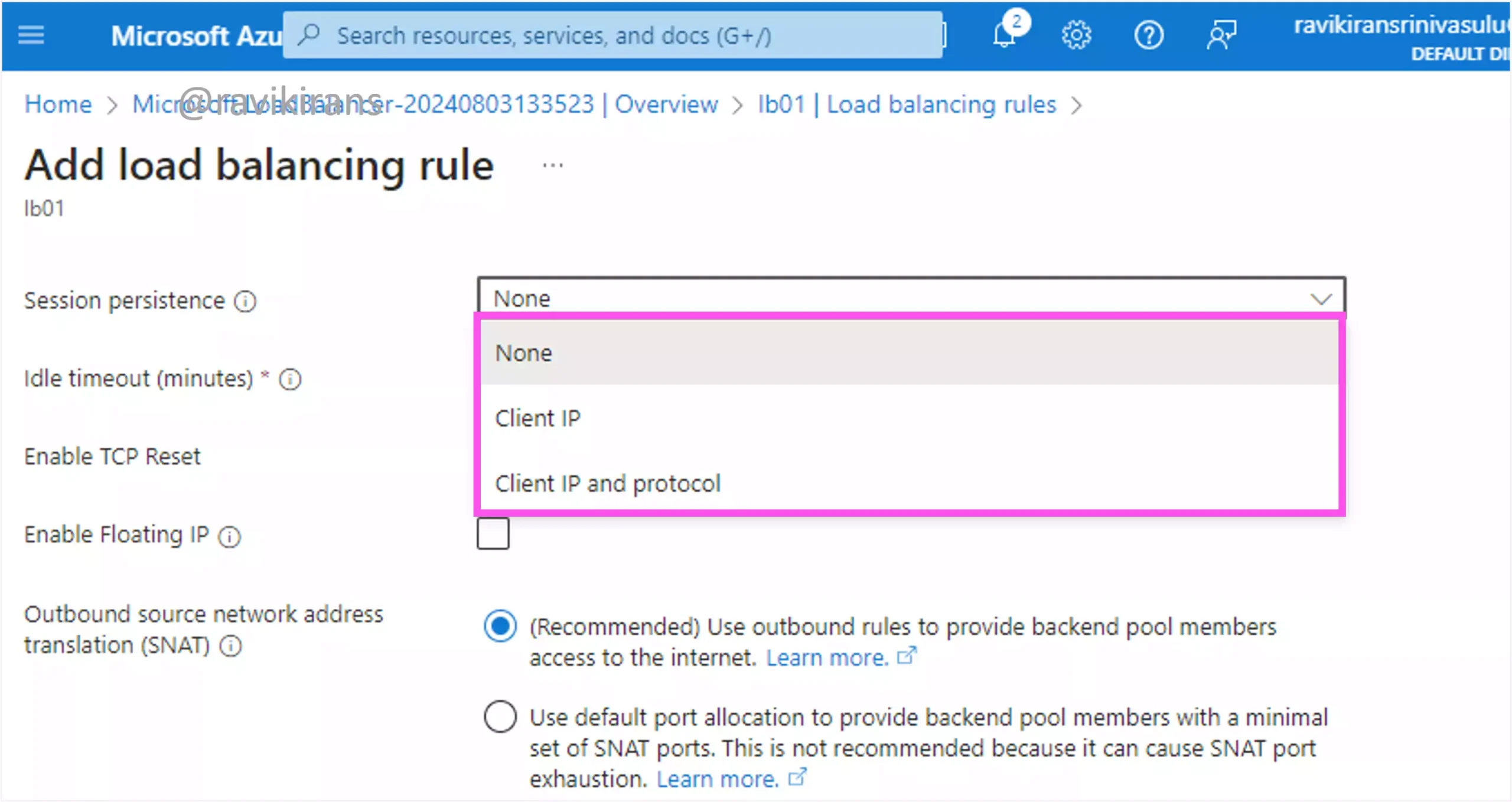 Azure load balancer session persistence