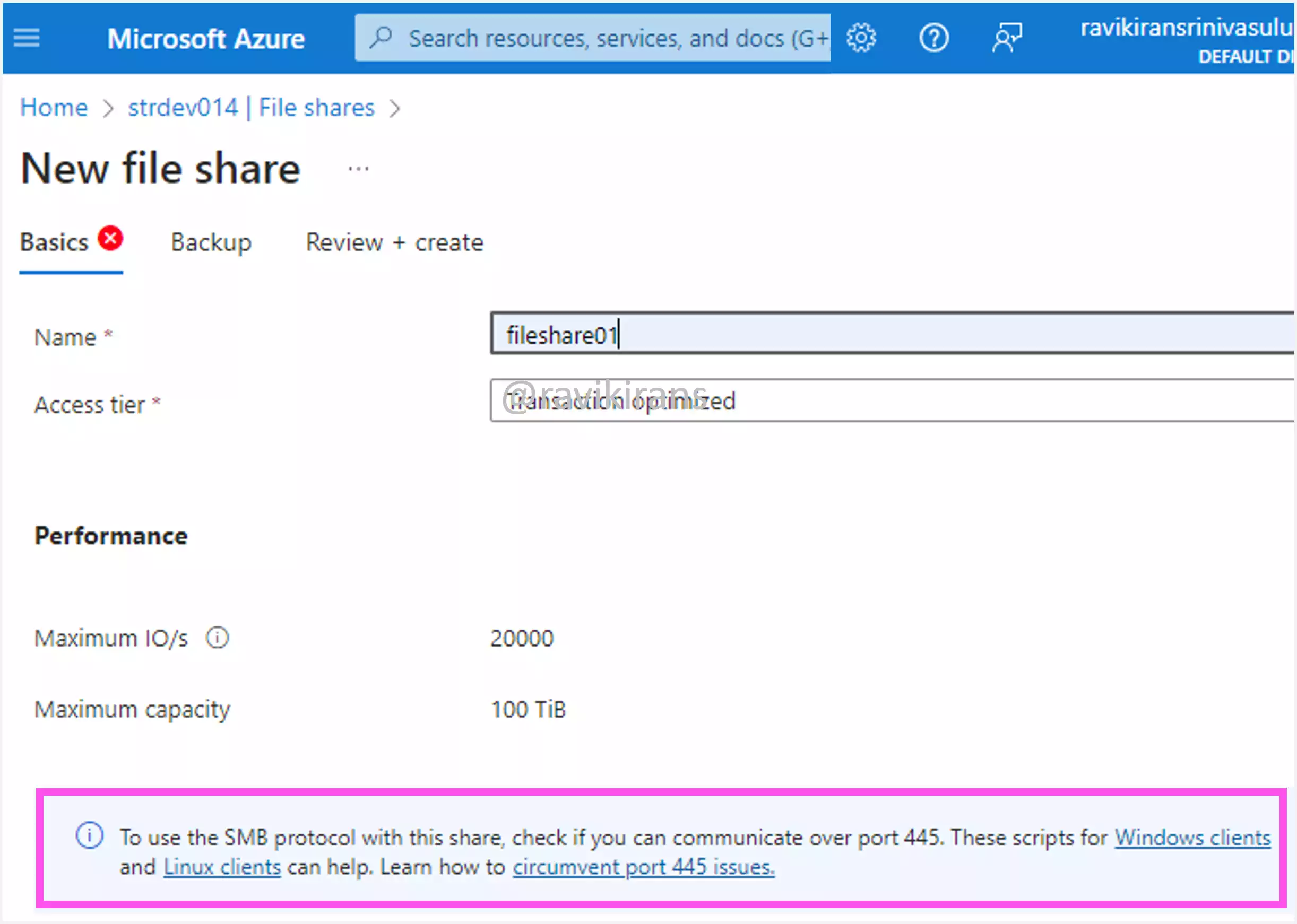 Port for SMB file share