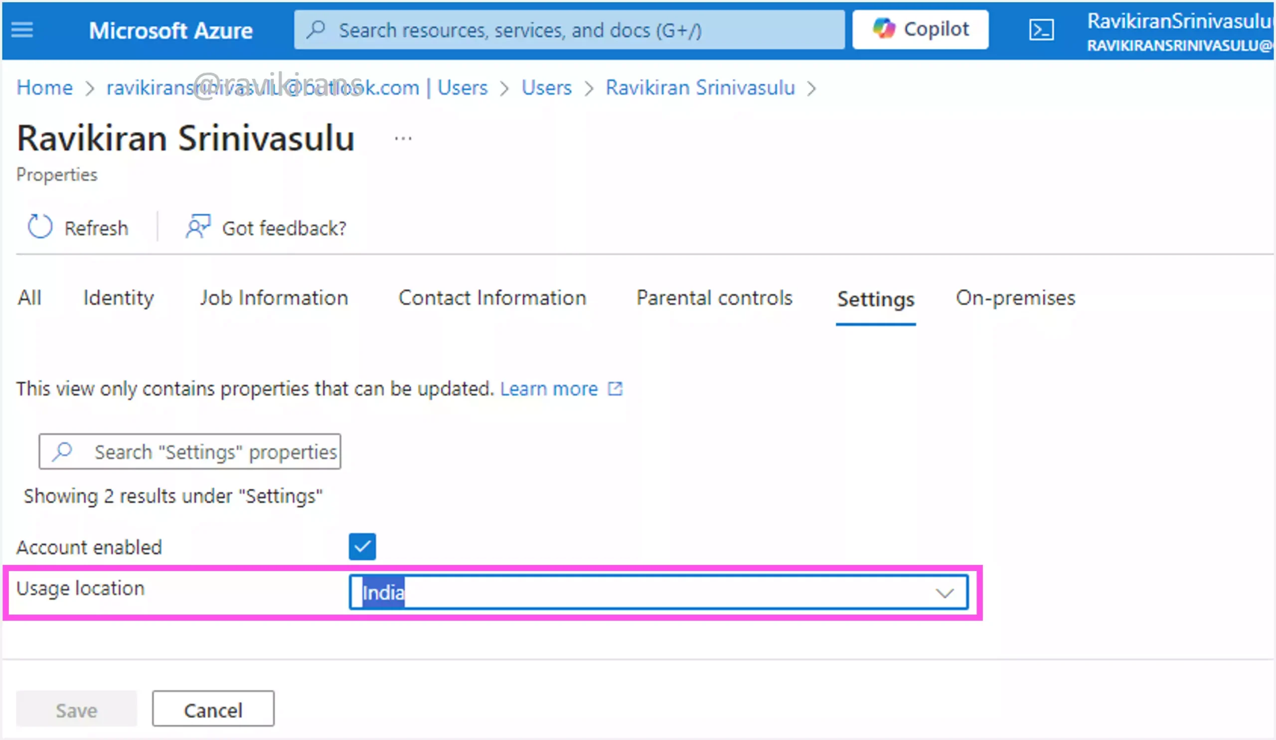 Usage location of a Microsoft Entra user