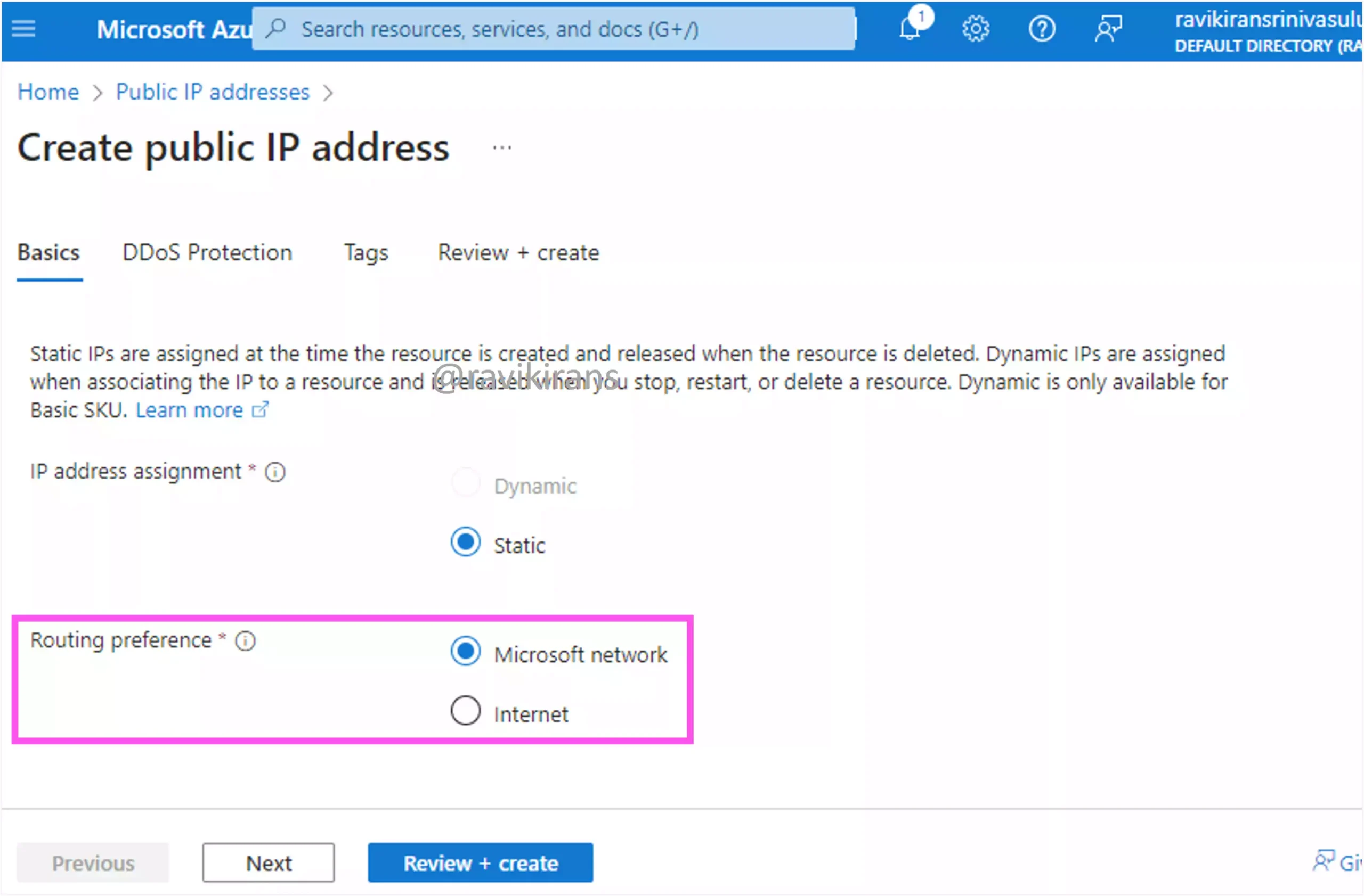 Routing preference for Azure Public IP address