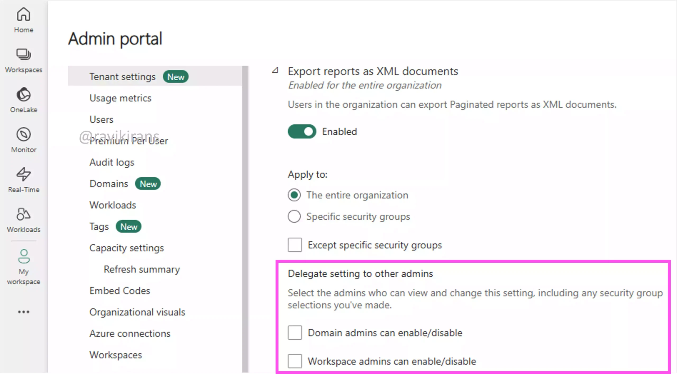 4. delegate tenant settings to domains 4. delegate tenant settings to domains