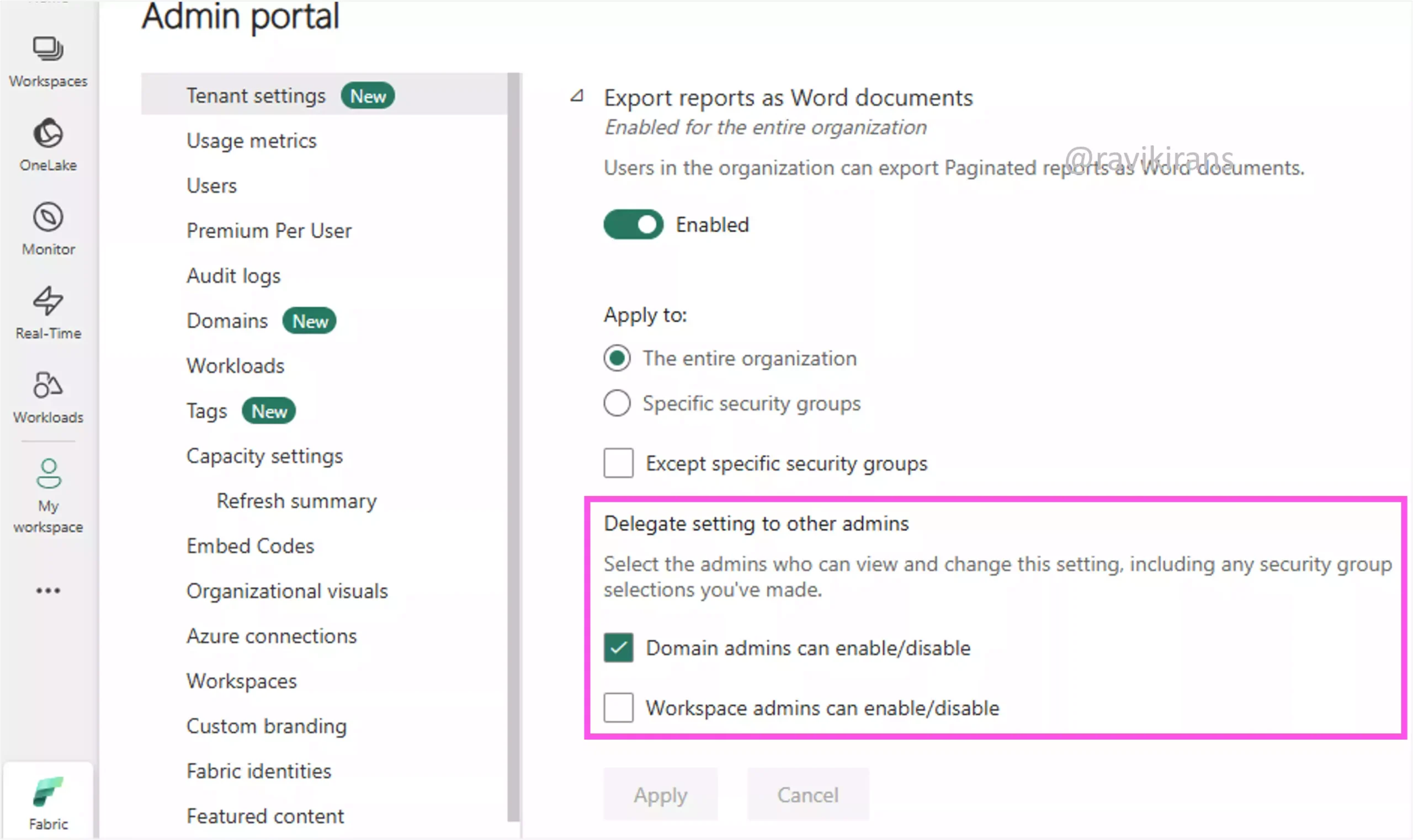 Delegate tenant settings to domains in Fabric Delegate tenant settings to domains in Fabric