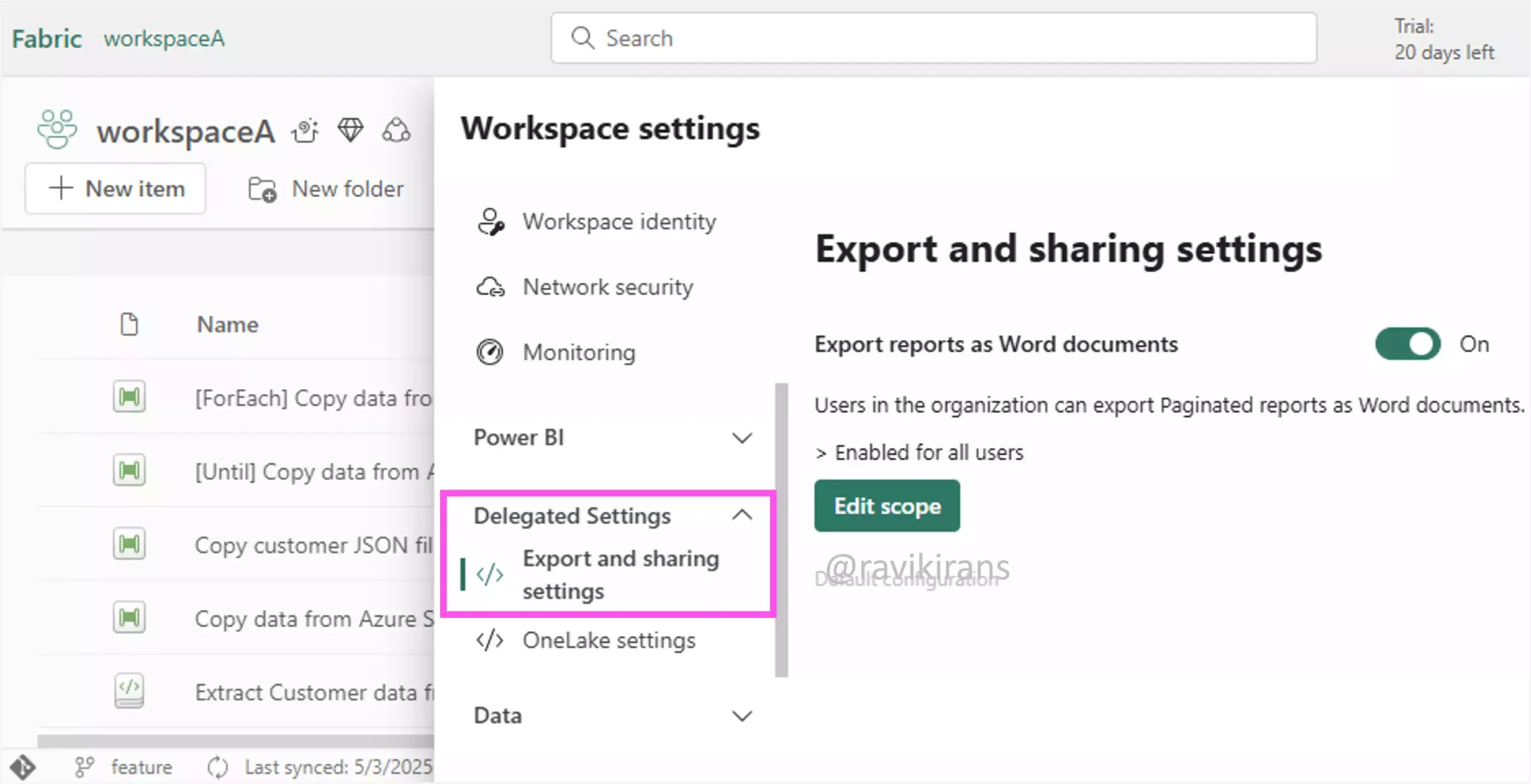 Delegated settings in Fabric workspace Delegated settings in Fabric workspace