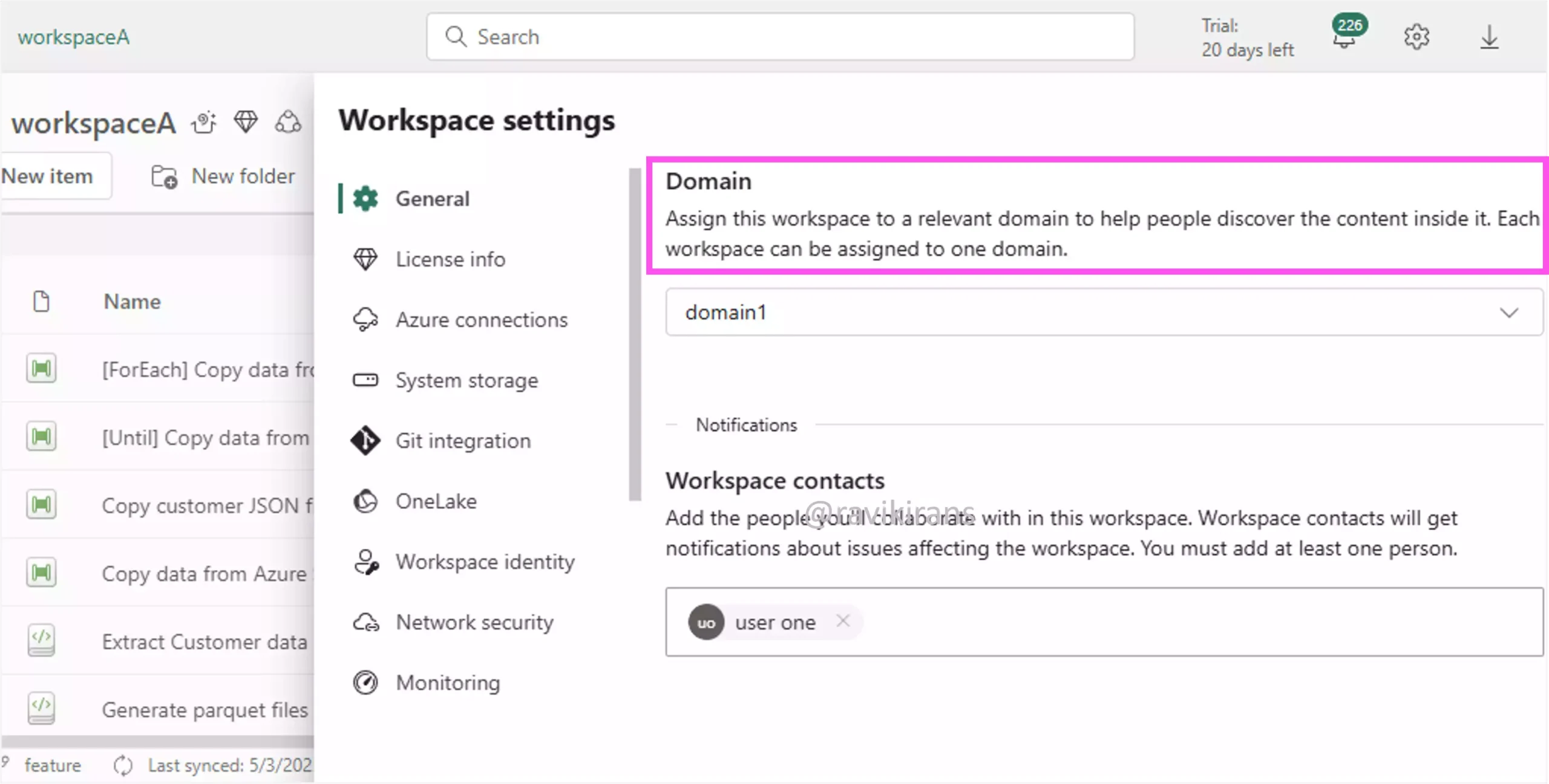 Each workspace can be assigned to one domain Each workspace can be assigned to one domain