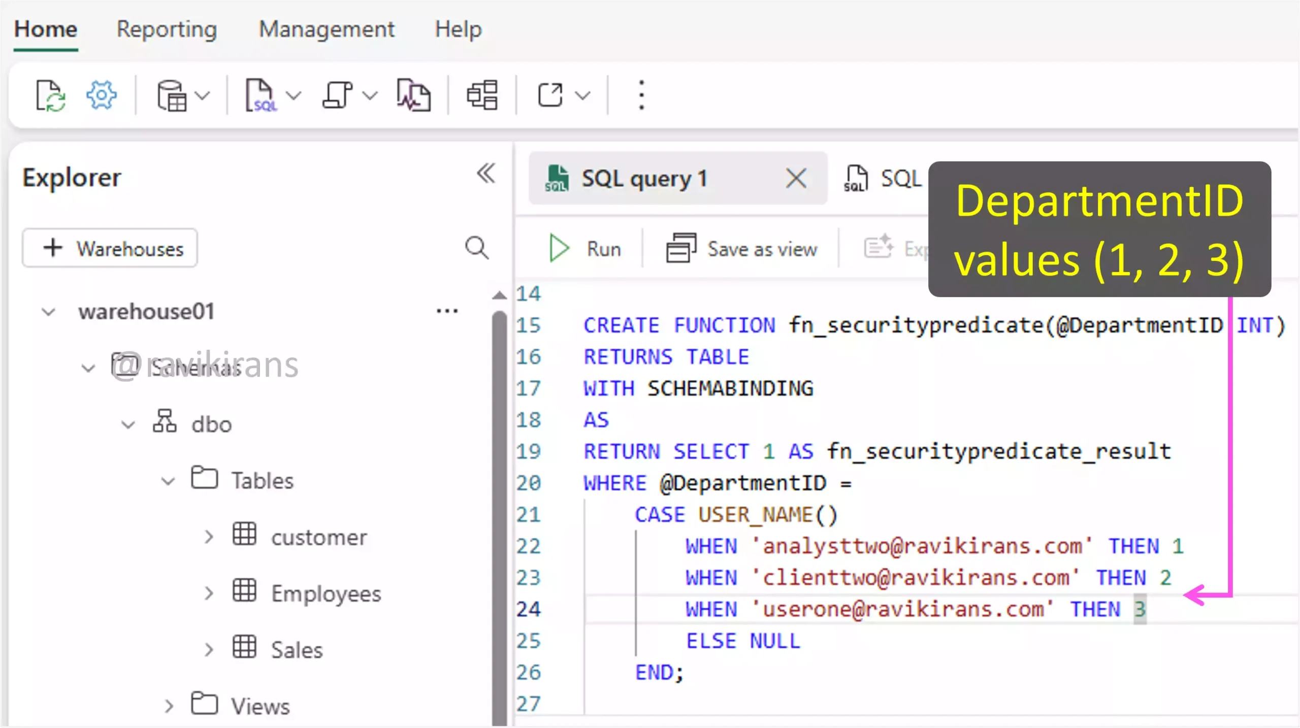 Implement row-level security using security predicate function Implement row-level security using security predicate function