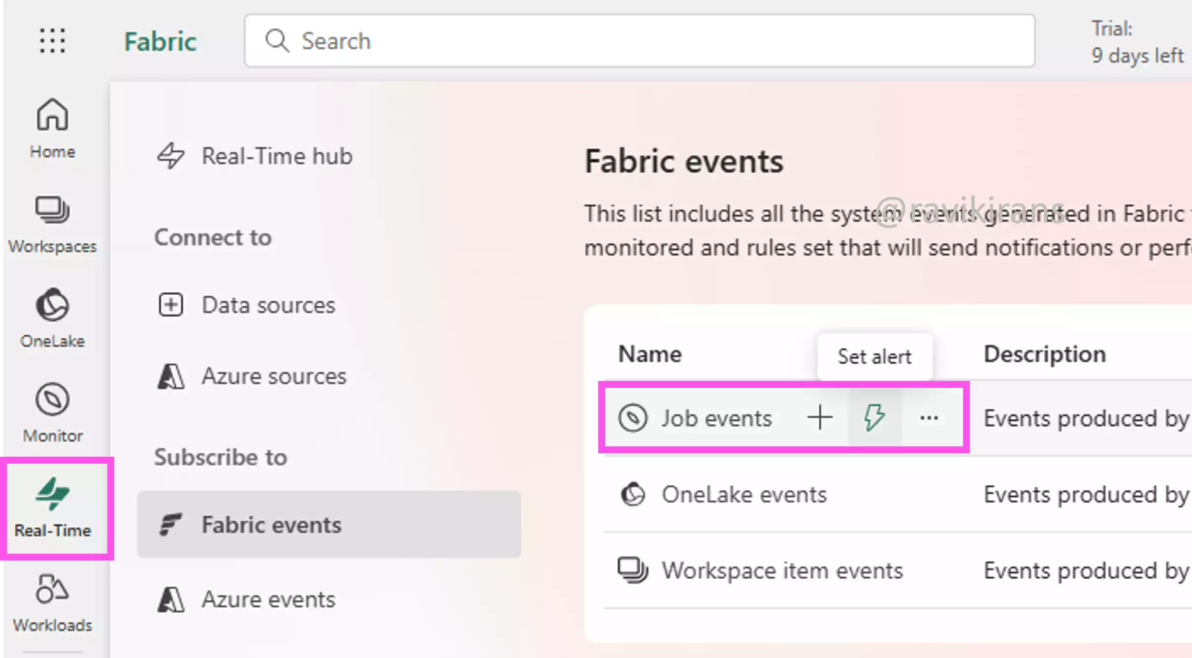 Job events in real-time hub