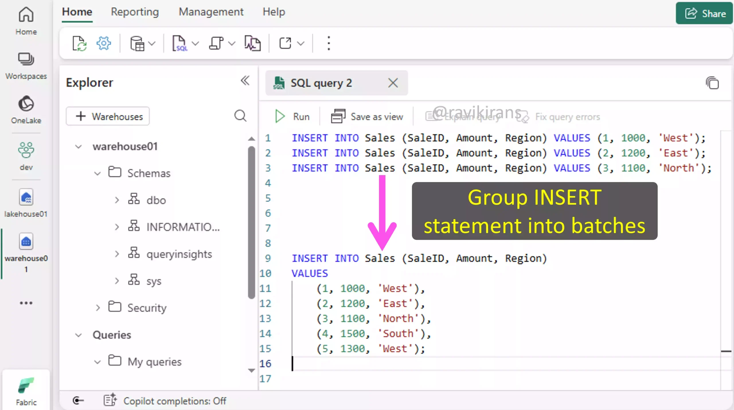 35. Group INSERT statements into batches Group INSERT statements into batches